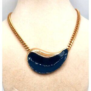 Gold-Tone Chain Necklace With Navy Blue & Gold Abstract Pendant For Women